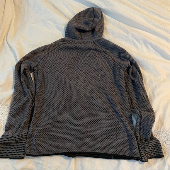 Title Nine SMALL Charcoal Grey Textured Hooded Full Zip Sweatshirt Mobetta Open - Picture 5 of 7